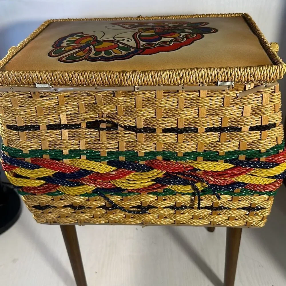 Vintage 60s Singer Sewing Basket Stand with‎ Removable Legs Beautiful Unique